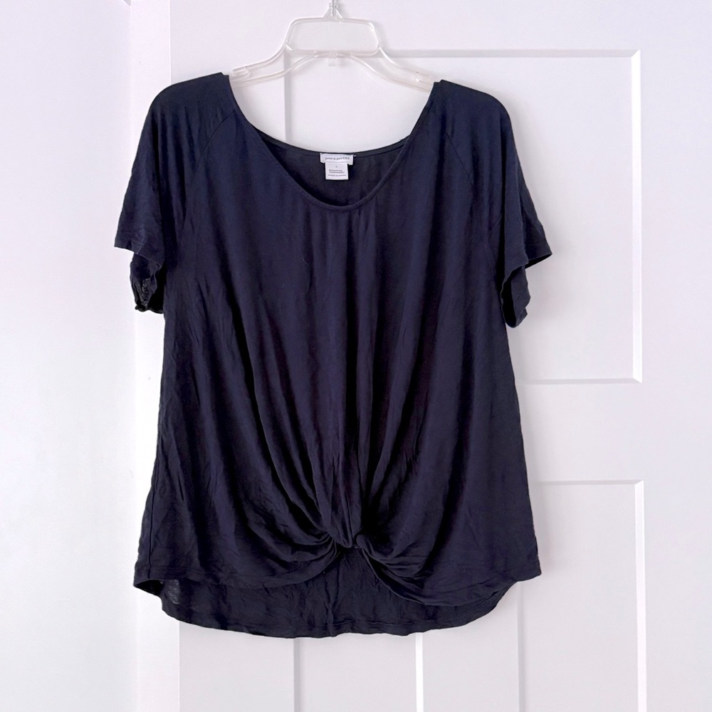 Pret-a-Porter Navy Blue Knot Blouse, Size Large
